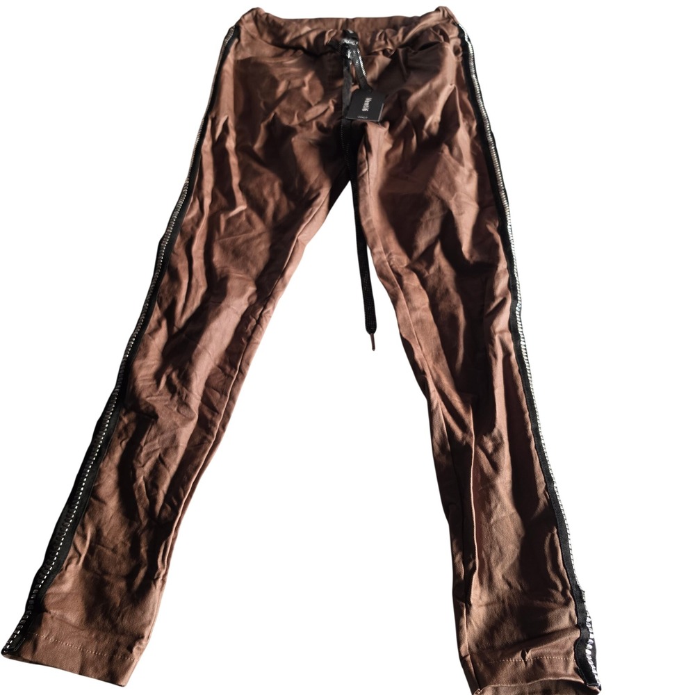 Venti6 Italy Women XS Bronze Coated Jogger Pants Studded Side Stripe Brown 60375